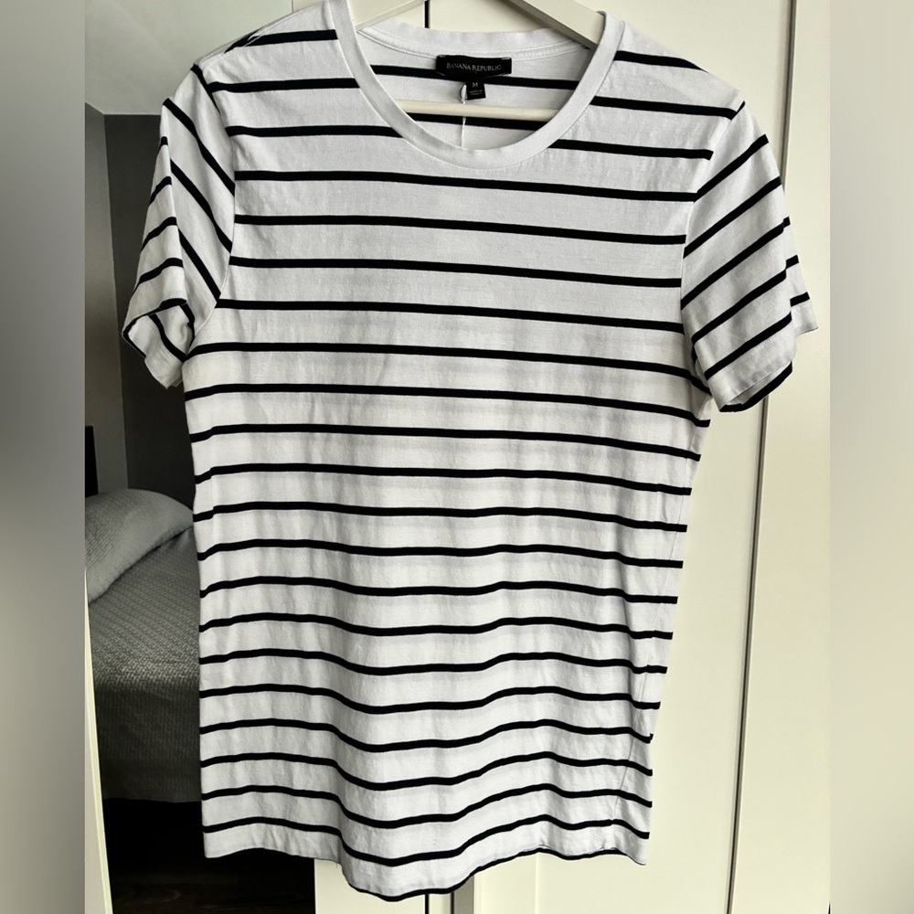 Banana Republic Navy and White Striped Tee